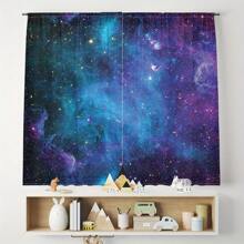 2Pcs Galaxy Curtains Space Cosmic Universe Stars Blackout Window Curtains Thermal Insulated Drapes For Living Room Bedroom Kitchen Bathroom Home Decor Fantasy Sky Space Theme Curtains Aesthetic Room Decor Cortinas Para La Sala 3D Digital Printing Window Treatment Tapestry Wall Hanging Art Decoration