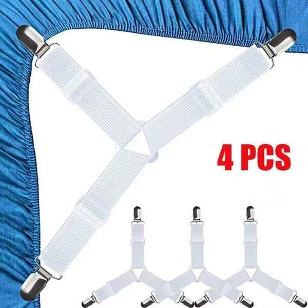4 pièces de clips de fixation élastiques triangulaires réglables pour draps, housses de matelas, coussins de canapé, usage domestique