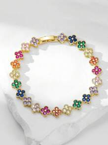 1pc Fashionable Colorful Four-Leaf Clover Copper Zirconia Bracelet For Men, Punk Hip-Hop Men's Bracelet, Suitable For Daily Wear