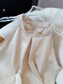 Sleeveless Halter Crop Tank Top And Ruffle Hem Mini Skirt Elegant 2 Pieces Set For Summer - Apricot Two Piece Set - View 9