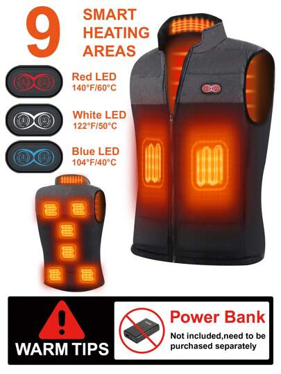 9 Zone Heated Gilet For Men – Lightweight Thermal Vest For Outdoor Use Black & Grey Colorblock Heated Vest (No Battery)