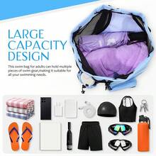 可折叠速干网袋，多功能手提包和单肩包，配有干湿分离隔层，适合夏季海滩、游泳和锻炼，多功能抽绳轻便储物袋，黑色牛津布，可调节肩带，Crossfit 设计 - 藍色 - 查看 9