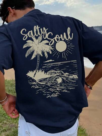 Camiseta de Manga Curta Solta com Estampa da Moda Masculina | Design Requintado | Essencial para o Verão | Fácil de Combinar, Mostra o Seu Estilo