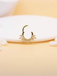 1pc Diamond Zirconia Septum Nose Ring, Cartilage Earring - Yellow Gold - View 8