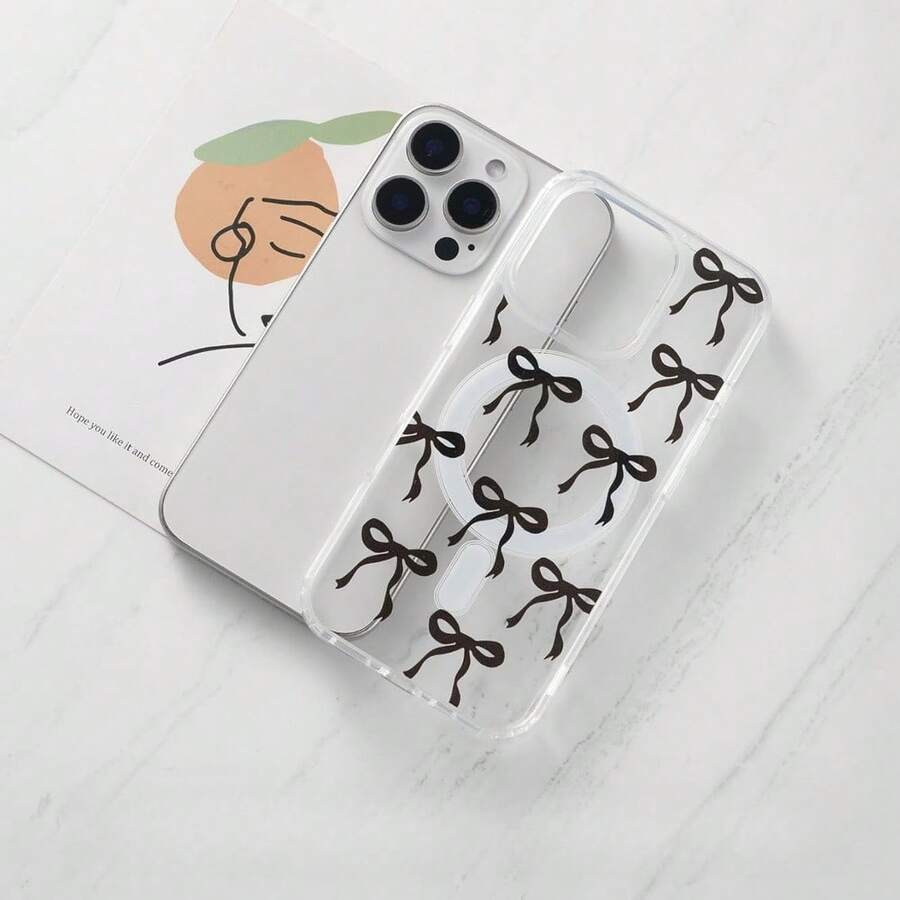 Magnetic For IPhone 16 16E 16 Pro 16 Promax 16 Plus 15 14 13 12 11 17/17pro/17promax/17air/17E Case, Bow Case Compatible With MagSafe, Wireless Slim Clear Ribbon Aesthetic Phone Cover Anti-Yellowing Shockproof Protective Cover For Women Girl - Black - TMCX nơ đen - Xem 1