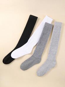 1/4 双女式黑白灰时尚泡泡袜，舒适柔软及膝休闲袜，褶皱袜，绒袜，休闲袜 - 彩色 - 查看 4