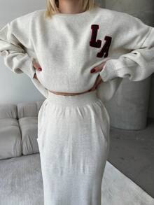 Button Detailed Skirt Set, Solid Color Casual Split Ribbed Button Co-Ord Set For Home Wear - White - View 4