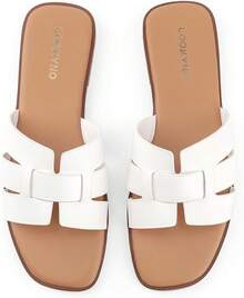 Dressy Summer Flat Sandals With Square Open Toe - White - View 3