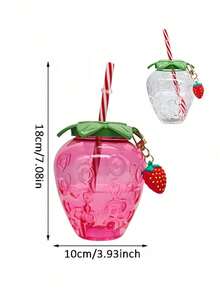 1 pieza Vaso con forma de fresa linda con pajita y tapa, vaso de diseño de fresa de plástico, taza decorativa de fresa creativa, taza portátil adorable para té con leche/fruta para el hogar, fiestas, uso al aire libre, regalo perfecto para cumpleaños, Día de San Valentín, Día de la Madre - Multicolor - Ver 7