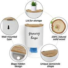 Rustic Grocery Bag Holder, Wall Mount Plastic Bag Holder Organizer With Lid, Farmhouse Bag Holder For Plastic Bags, Trash Bag Dispenser Organizer For Home & Kitchen Organization And Storage - trắng - Xem 6