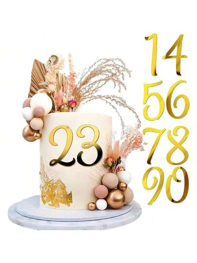 Acrylic Number Cake Topper DIY Cupcake Toppers With 0-9 Numbers Mirrored Gold Picks For Wedding Cake Decorations Happy Birthday Baby Shower Party Supplies