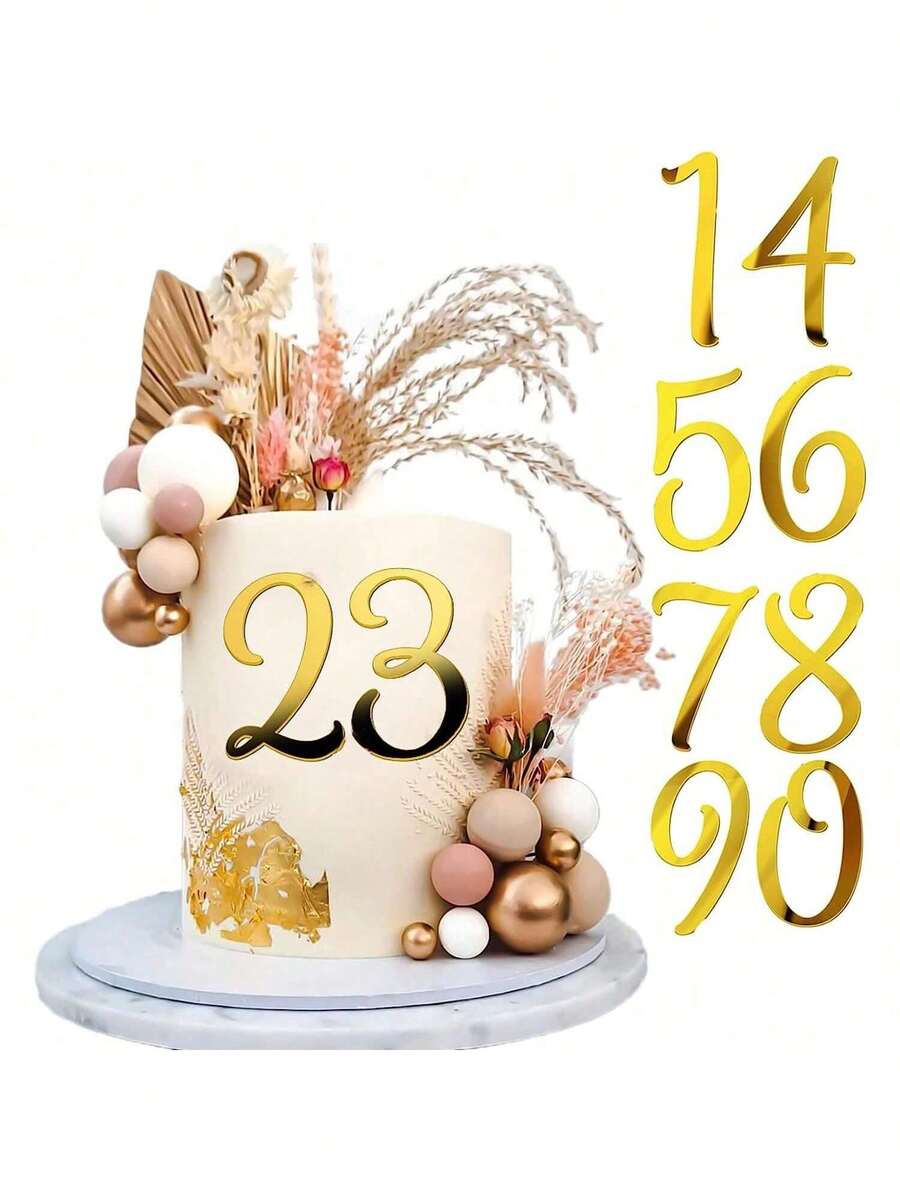 أرقام كعكة أكريليك للتزيين، أعواد ذهبية مرآة لتزيين الكب كيك DIY، الأرقام من 0 إلى 9، مناسبة لتزيين كعكة الزفاف وحفلات عيد الميلاد - الذهبي - مشاهدة 1