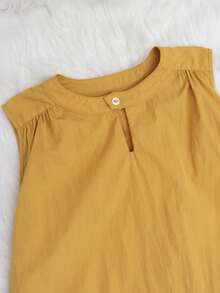 夏季镂空优质圆领无袖休闲连衣裙（女款） - 黃色 - 查看 5