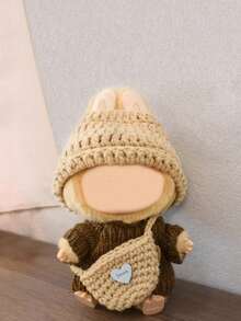17cm First, Second, And Third Generation Bubu Pendant Baby Clothes Brown Bear Sweater Set Knitted Thread Sweater Hat Clothes (Clothes Only) - Knitted 3 Piece Set - View 6