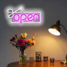 Beauty Salon OPEN Neon Sign - Pink & Cold White LED Light For Hair Shop, Nail Salon, Beauty Parlor Decor, USB Powered Grand Opening Gift - Multicolor - View 3