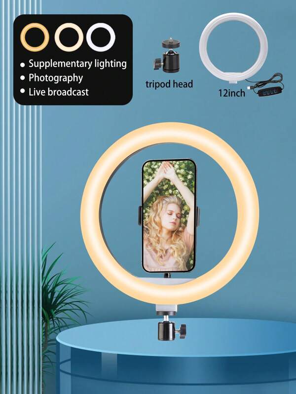 UEGOGO 12 Inch Ring Selfie Fill Light, 3 Color Modes, Suitable For Photo Selfie, Live Streaming, Video Recording, Real Time Conference, Photography, Illuminated Fill Light LED Light, Stand Not Included Suitable For Selfies And Live Streaming, Photography, Portable Light Selfie Light Phone Light Ring Light