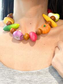 1pc Charming Vegetable Shaped Unique Design Colorful Women Necklace, Suitable For Vacation, Party, Minimalist Outfit Accessories