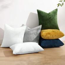 Chenille Throw Pillow Covers 24x24 Inch Set Of 2, Decorative Soft Couch Pillow Covers, Solid Dyed, Farmhouse Style, Neutral Square Pillow Cases Sofa, Home Decor - Xanh nước biển - Xem 7