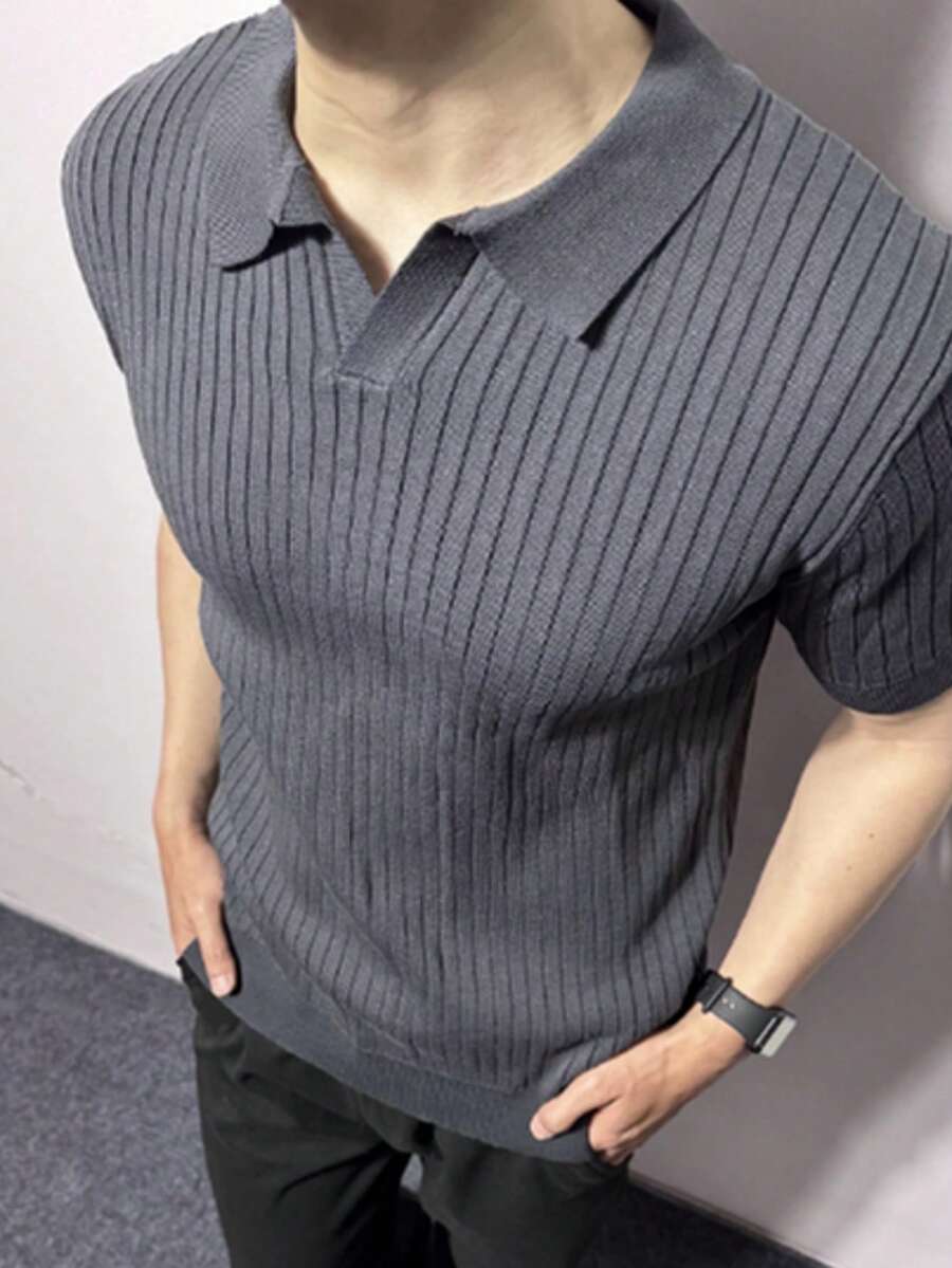 男士夏季罗纹领短袖针织上衣
