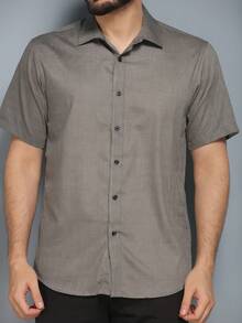 Men's Slim Fit Short Sleeve Dress Shirt With Pocket - Màu xám đen - Xem 2