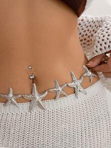 1 件优雅迷人的波西米亚海星时尚腰链，夏季银金首饰，性感身体链比基尼腰带，海滩度假