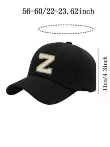 1 Pc Letter A-Z Men's Black Hard Top Stylish Baseball Cap Woman's Couple's New Design Casual Street Versatile Sun Protection Visor Hat Breathable Sweat-Absorbing Outdoor Sports Cap