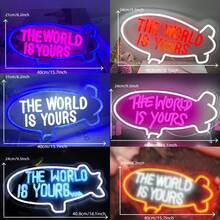The World Is Yours Neon Wall Decor Dimmable Spaceship LED Neon Sign USB Powered For Bedroom Wedding Neon Sign Valentine's Day Bar Club Decoration Birthday Party Gift - Multi-color light - View 2
