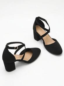 Giày cao gót đế vuông mũi nhọn thời trang nữ thu/đông đa năng, hàng mới 2025 mùa hè, giày cao gót thanh lịch mũi vuông bằng da lộn cho mọi mùa, thanh lịch - màu đen - Xem 3