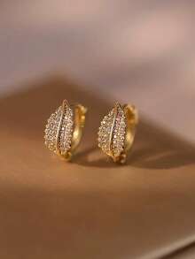 Pair Of Small Leaf Design Hoop Earrings Elegant Vintage Style Jewelry For Women, Lightweight Comfort For Daily Wear & Parties, Birthday Gift For Party Accessories Earrings - 金色 - 查看 2