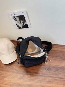 1 件尼龙背包，时尚休闲学院风格，配有五角星吊饰，适合女性日常使用 - 黑色 - 查看 6