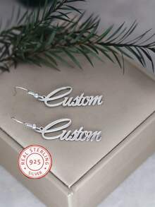 Unique Customizable Handwriting Style Jewelry, 925 Sterling Silver Personalized Name Earrings, Elegant And Fashionable Gifts, Suitable For Women, Everyday Occasions And Gift-Giving Occasions, All Seasons - Silver - View 3