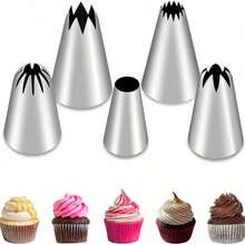 5-Piece Best Choice For Baking! 5-Piece Cake Decorating Nozzle Set, 430 Stainless Steel With PP Bag, Seamless Welding And Sanding Process, Not Easy To Rust, Efficient Adaptation To The High-Frequency Use Needs Of Cake Shops And Milk Tea Shops! - 銀色 - 查看 3