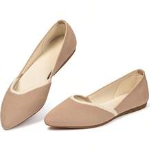 Womens Flat Shoes Classic Pointed Toe Flats Knitted Dress Shoes Soft Comfortable Dressy Flats Women - 駱駝 - 查看 1