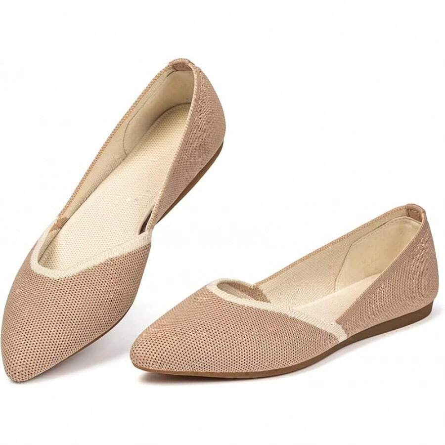 Womens Flat Shoes Classic Pointed Toe Flats Knitted Dress Shoes Soft Comfortable Dressy Flats Women - 駱駝 - 查看 1