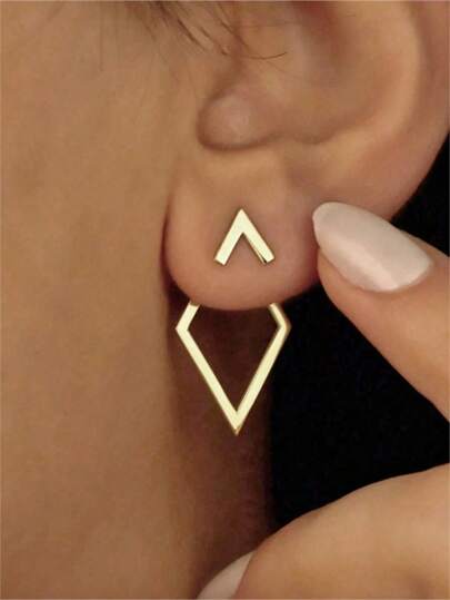 1pair Metallic Geometric Diamond Shaped Arrow Dangle Earrings, Two Way Wearing Design For Women