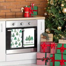 2pcs Christmas Themed Towels, Designed With Christmas Tree And Snowflake Pattern Printed Towels, Machine Washable, Heat-Resistant, Absorbent And Reusable, Suitable For Room Decoration, Kitchen And Bathroom Towels, Party Decoration, Home Decoration, Making It An Ideal Holiday Gift For Christmas. - Multicolor - View 9
