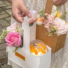 10/15 Kraft Paper Coffee Holder With Handle, Double Compartment Portable Takeaway Beverage Holder, Takeaway Paper Cup Holder (White, Brown, Pink), Event Party Box, Kraft Paper Flower Basket, Hot Or Cold Drink Cup Holder, Milk Tea Holder, Takeaway Box, Dessert Cake Bouquet Box, Wedding Gift, Floral Accessories, Suitable For Wedding Party, Office, Outdoor. - Multicolor - View 8