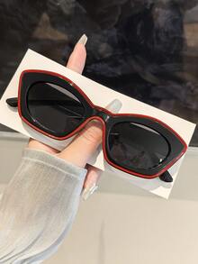 1 件女士亚克力休闲不对称猫眼拼色时尚百搭眼镜，适合旅行配件和毕业礼物猫眼形墨镜 - 彩色 - 查看 5