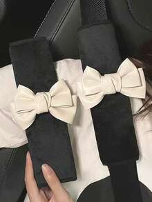 2 件装汽车安全带套，带蝴蝶结装饰、肩垫安全带保护器 - 黑與白 - 查看 7