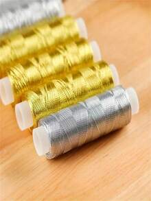 1pc/2pcs Metallic Gold & Silver Color Thread - 200 Yards, Brilliant & Shiny, Suitable For DIY Sewing, Embroidery And Patchwork Crafts - Multicolor - View 5