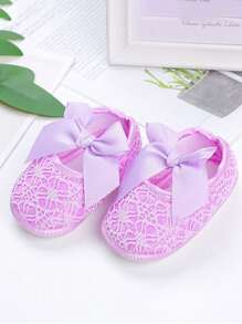1 paire de chaussures bébé design nœud papillon mignon, chaussons plats souples antidérapants pour intérieur et extérieur pour bébé