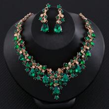1 Set 1 Pair Earrings + 1 Necklace Luxury Bridal Jewelry Set, Rhinestone Inlaid, Professional Jewelery For Women Party Accessories, Gift For Girl/Lady