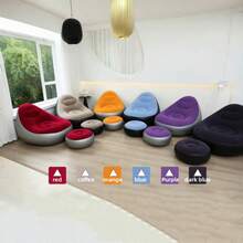 Adult Inflatable Lounge Chair, Foldable Portable Lazy Sofa With Footstool, Lazy Plush Lounge Chair With Air Sofa, Indoor Living Room Games Bedroom Office Balcony, Outdoor Travel Camping, - 紫色充氣躺椅+腳凳 - 查看 3