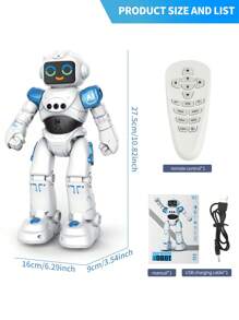 1pc Kids Remote Control Robot Toy, Gesture Sensing Programmable Expression Robot Toy With Voice Control, LED Eyes, Dancing, Singing, Moon Walking, Gesture Sensing And Infrared Remote Controller, Rechargeable RC Robot Toy, Suitable As Christmas Or Birthday Gift For Boys And Girls Aged 3-12