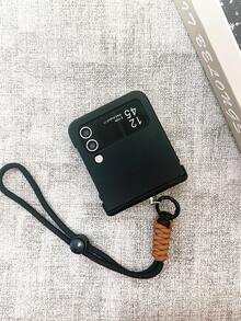 奢华简约黑色手机壳，带钥匙扣挂绳，兼容三星 Galaxy Z Flip 5/6、Z Flip 6、ZFlip 5、Zflip6，防震、防水、防摔、防刮花 - 黑色 - 查看 8
