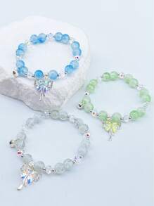6pcs Colorful Handmade Glass Bell, Bowknot Pendant Bead Bracelet For Women, Cute & Fresh Style