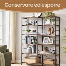 Libreria a 6 livelli, Scaffale Portaoggetti, 30 x 120 x 172,5 cm, Stile Industriale, per Soggiorno, Studio, Balcone, Cucina, Marrone Vintage e Nero - colore granata - Visualizzare 3