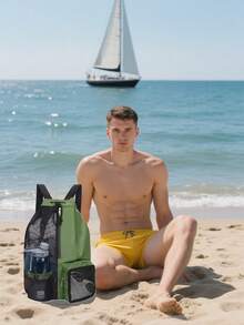 可折叠速干网袋，多功能手提包和单肩包，配有干湿分离隔层，适合夏季海滩、游泳和锻炼，多功能抽绳轻便储物袋，黑色牛津布，可调节肩带，Crossfit 设计 - 藍色 - 查看 1