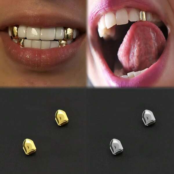 Classic Glossy Gold Teeth Grillz, Personalized Hip-Hop Rap Teeth Accessories, Everyday/Party/Holiday Prop