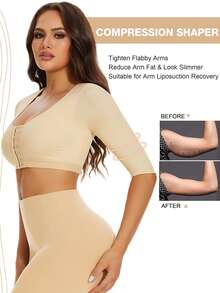 Women Upper Arm Shaper Arm Lipo Compression Sleeves Slimming Arm Front Closure Bra Shapewear Tops - 米色 - 查看 4
